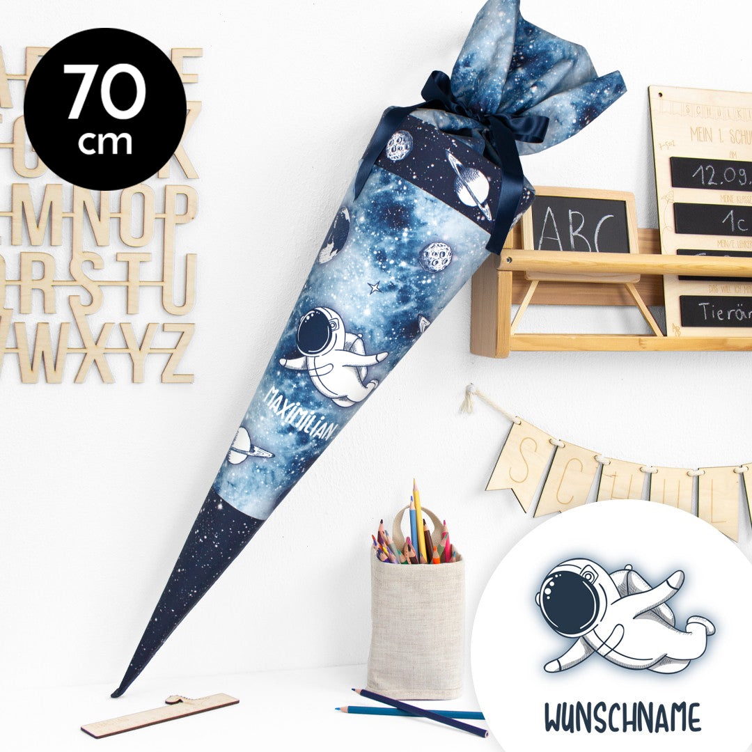 Schultüte aus Stoff mit Wunschname - Astronaut - 70 cm