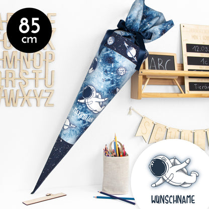 Schultüte aus Stoff mit Wunschname - Astronaut - 85 cm
