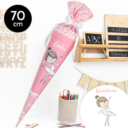 Schultüte aus Stoff mit Wunschname - Ballerina - 70 cm