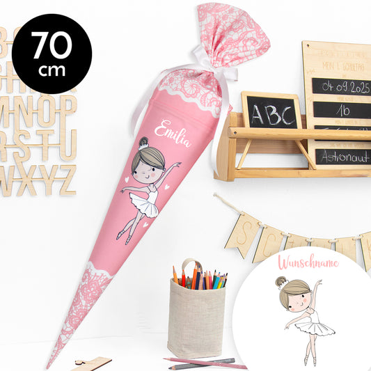 Schultüte aus Stoff mit Wunschname - Ballerina - 70 cm