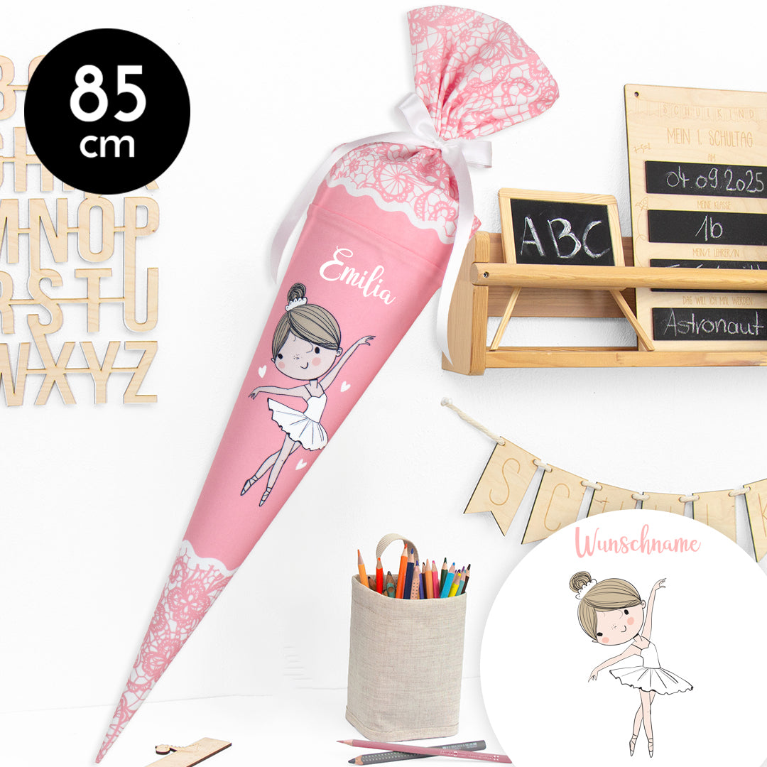 Schultüte aus Stoff mit Wunschname - Ballerina - 85 cm