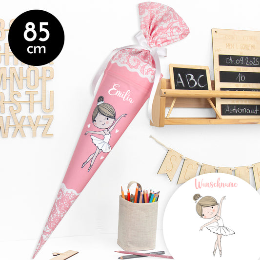Schultüte aus Stoff mit Wunschname - Ballerina - 85 cm