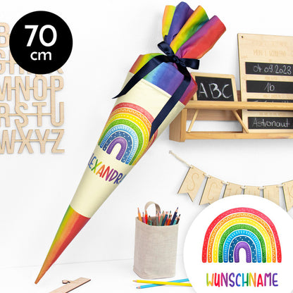 Schultüte aus Stoff mit Wunschname - Bunter Regenbogen - 70 cm