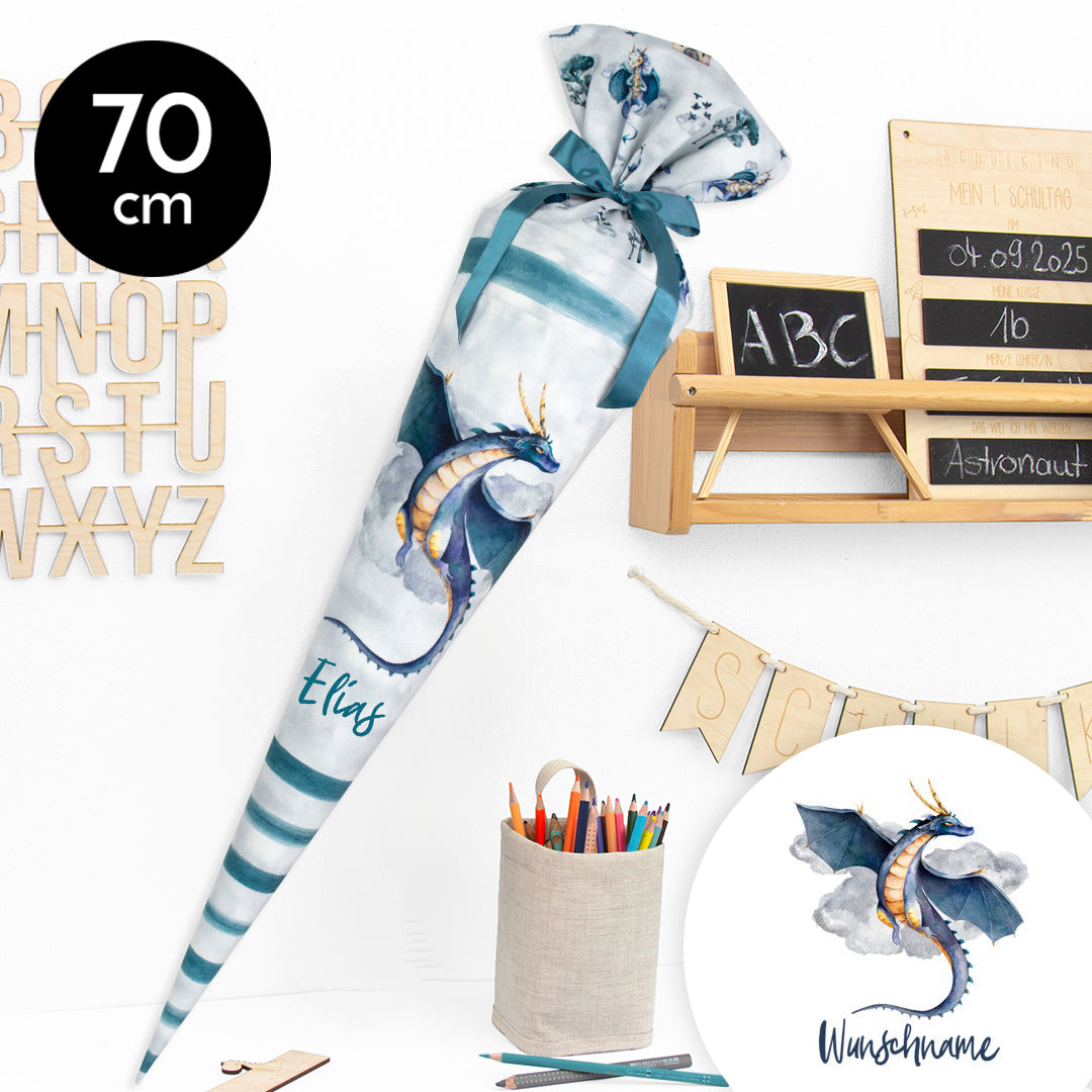 Schultüte aus Stoff mit Wunschname - Drago Drache - 70 cm