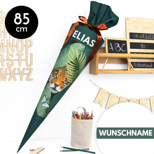 Schultüte aus Stoff mit Wunschname - Dschungeltiger - 85 cm