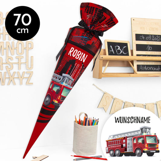Schultüte aus Stoff mit Wunschname - Feuerwehr 112 - 70 cm
