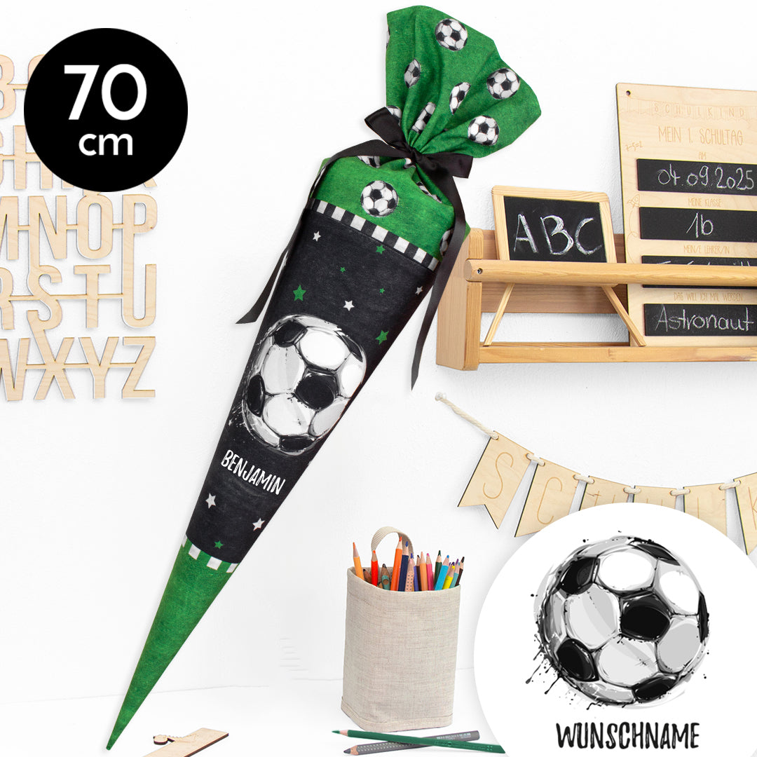 Schultüte aus Stoff mit Wunschname - Fußball - 70 cm