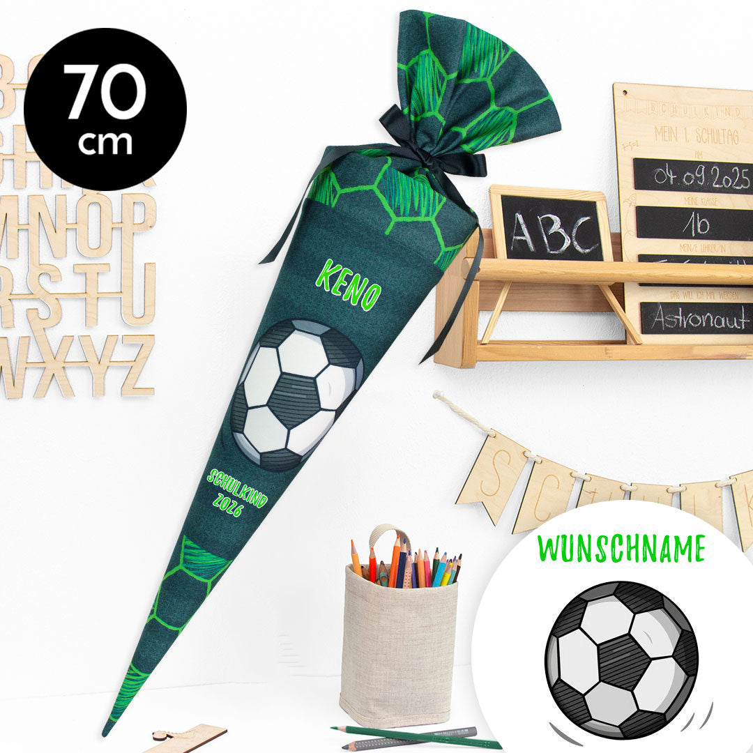 Schultüte aus Stoff mit Wunschname - Fußballchampion - 70 cm