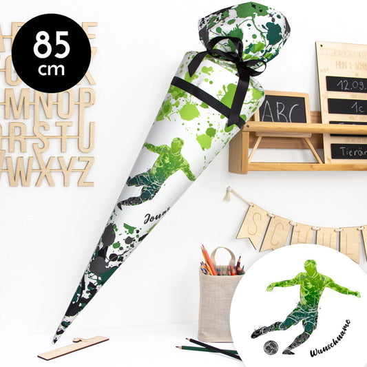 Schultüte aus Stoff mit Wunschname - Fußballspieler - 85 cm