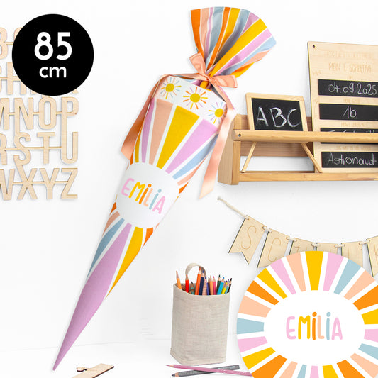 Schultüte aus Stoff mit Wunschname - Hello Sunshine - rosa - 85 cm