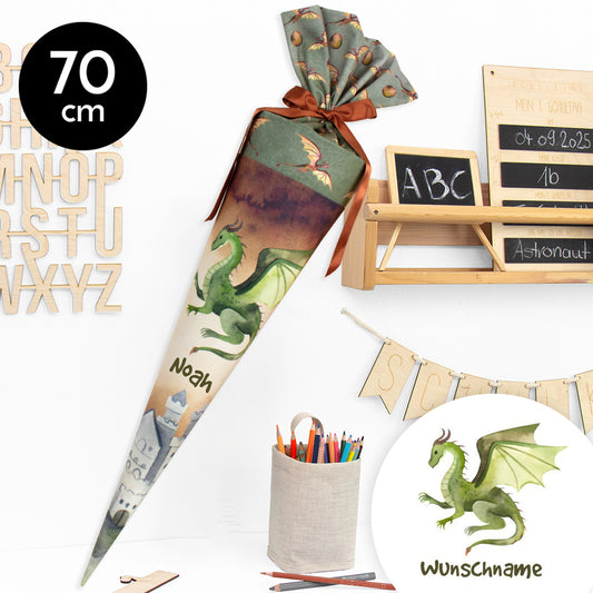 Schultüte aus Stoff mit Wunschname - Königreich der Drachen - 70 cm