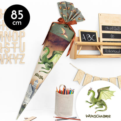 Schultüte aus Stoff mit Wunschname - Königreich der Drachen - 85 cm