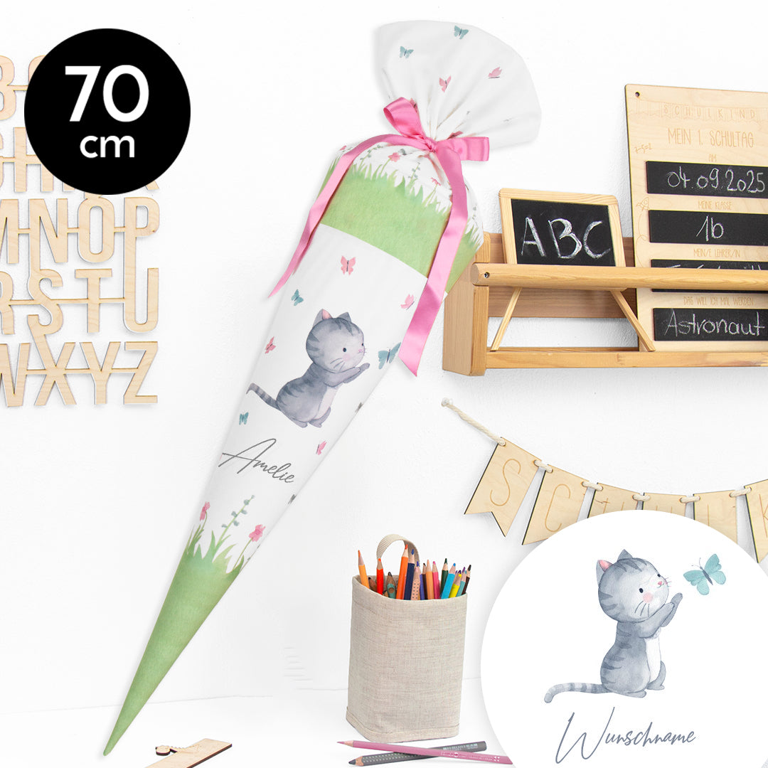 Schultüte aus Stoff mit Wunschname - Little Kittens - 70 cm