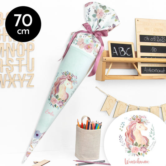 Schultüte aus Stoff mit Wunschname - Lovely Unicorn - 70 cm