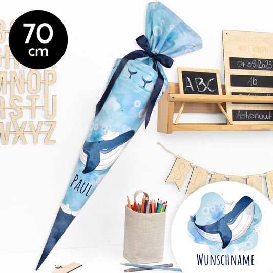 Schultüte aus Stoff mit Wunschname - Matrose Wal - 70 cm