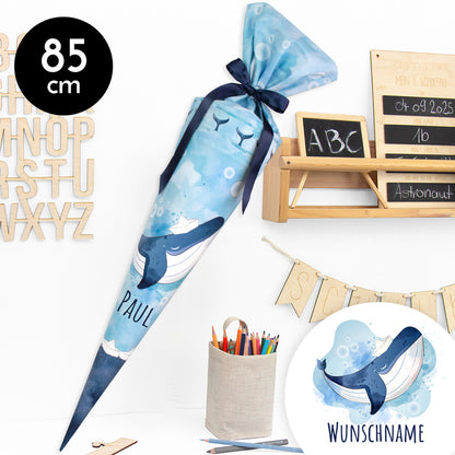 Schultüte aus Stoff mit Wunschname - Matrose Wal - 85 cm