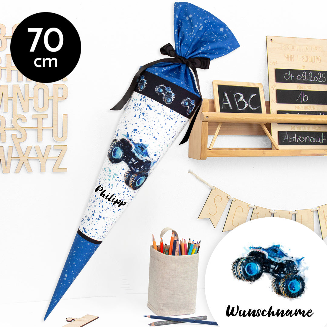 Schultüte aus Stoff mit Wunschname - Monstertruck - 70 cm