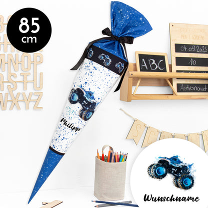 Schultüte aus Stoff mit Wunschname - Monstertruck - 85 cm