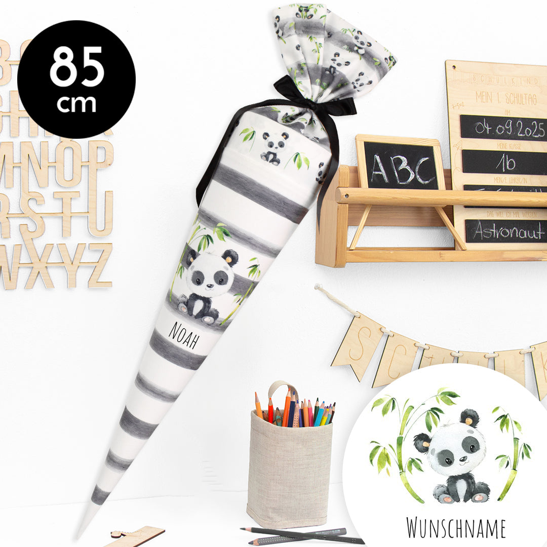 Schultüte aus Stoff mit Wunschname - Pandababy - 85 cm