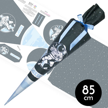 DIY Schultüte zum Selbernähen Schnittmuster auf Stoff mit Wunschname personalisierbar - Space Astromnaut - 85 cm
