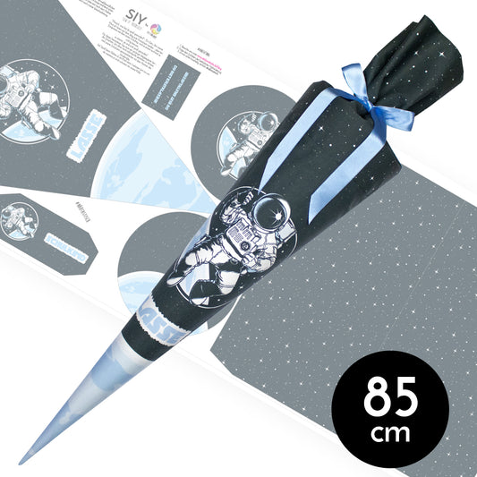 DIY Schultüte zum Selbernähen Schnittmuster auf Stoff mit Wunschname personalisierbar - Space Astromnaut - 85 cm