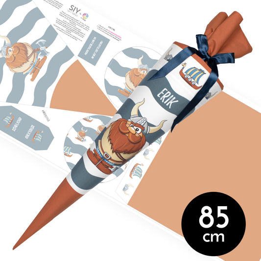 DIY Schultüte zum Selbernähen Schnittmuster auf Stoff mit Wunschname personalisierbar - Wikinger Erik - 85 cm