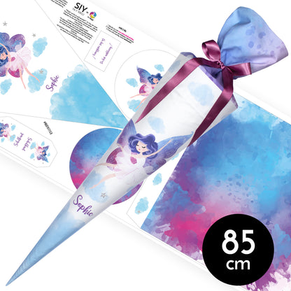 DIY Schultüte zum Selbernähen Schnittmuster auf Stoff mit Wunschname personalisierbar - Feenland - 85 cm