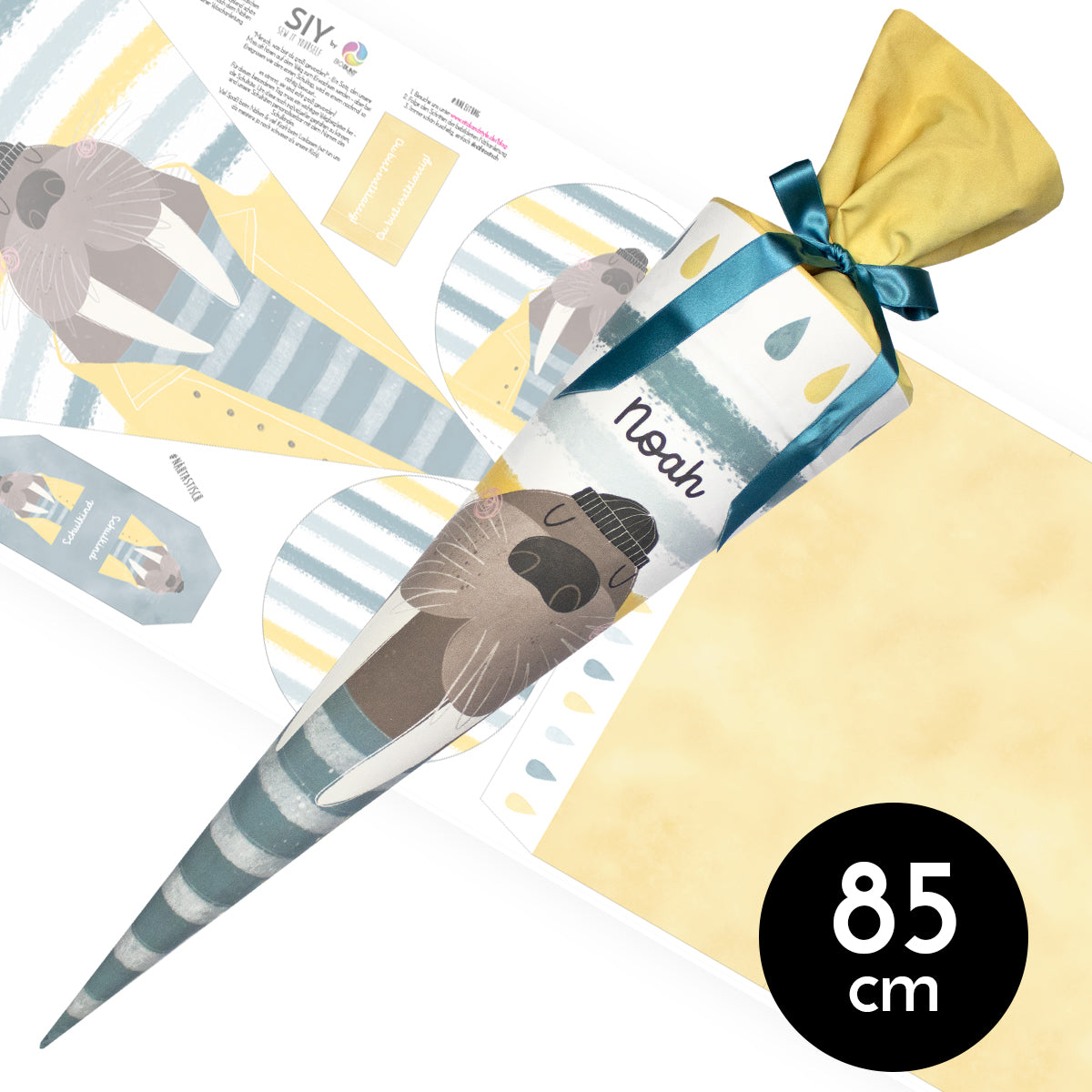 DIY Schultüte zum Selbernähen Schnittmuster auf Stoff mit Wunschname personalisierbar - Hamburger Jungs - 85 cm