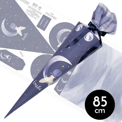 DIY Schultüte zum Selbernähen Schnittmuster auf Stoff mit Wunschname personalisierbar - Mondscheinfee - 85 cm