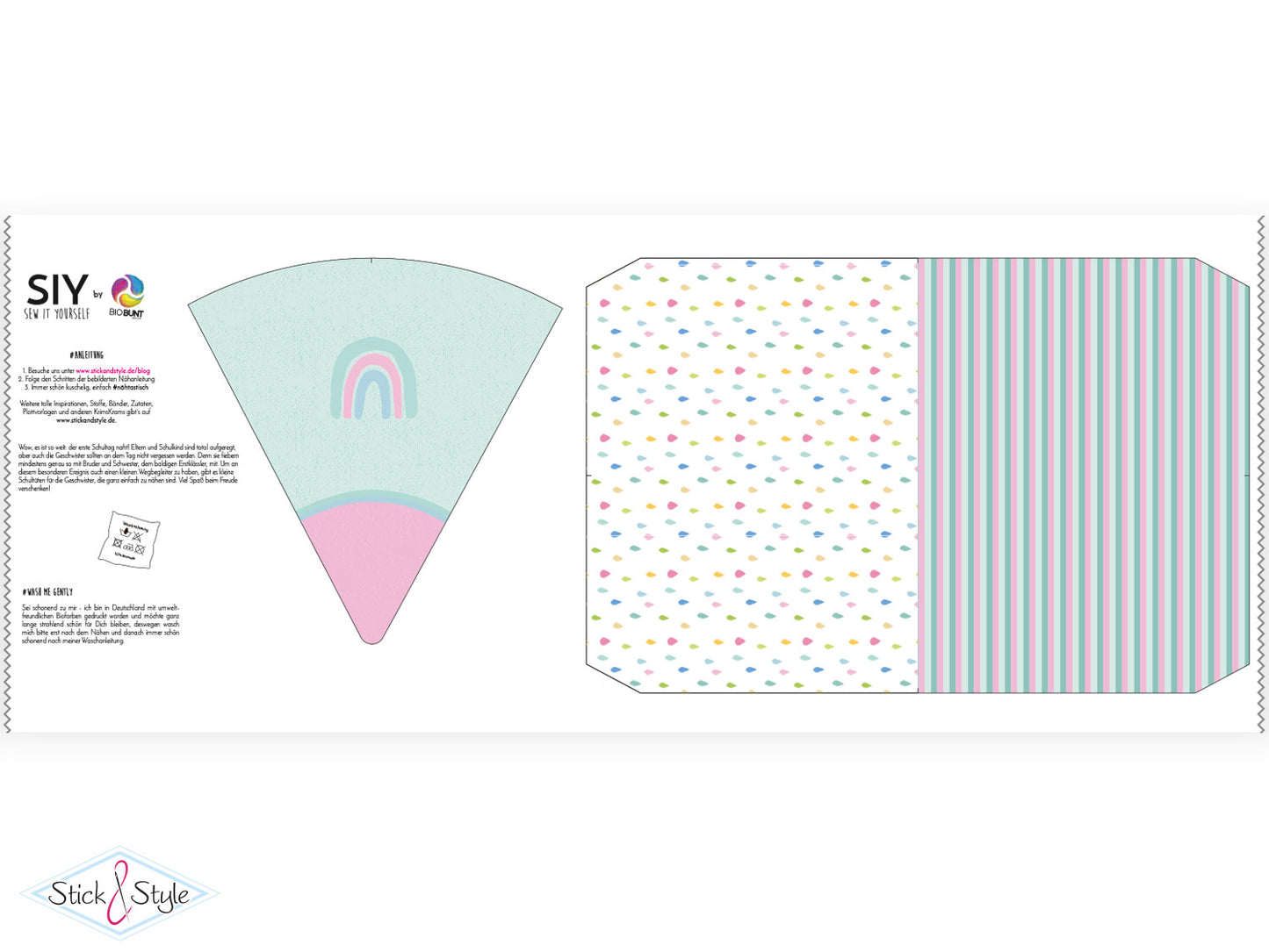 Geschwister Schultüte auch DIY aus Stoff - Regenbogen rosa/pink