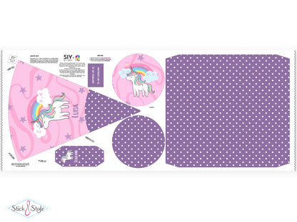 DIY Schultüte zum Selbernähen Schnittmuster auf Stoff mit Wunschname personalisierbar - Regenbogen Einhorn - 85 cm