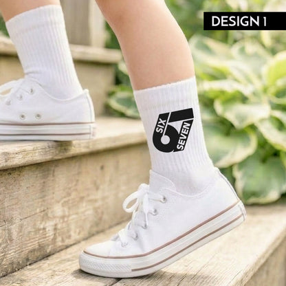 Statement Socken bedruckt Trend Meme Kindersocken Tennissocken SixSeven 67