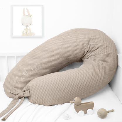 Stillkissen Set Kissen inkl. Bezug XXL Wunschname bestickt Seitenschläferkissen 190 cm Waffelpiqué 100% Baumwolle Boho