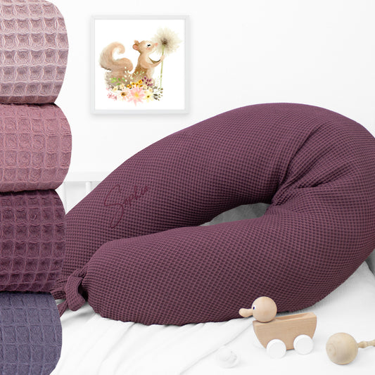 Stillkissen Set Kissen inkl. Bezug XXL Wunschname bestickt Seitenschläferkissen 190 cm Waffelpiqué 100% Baumwolle Mädchen