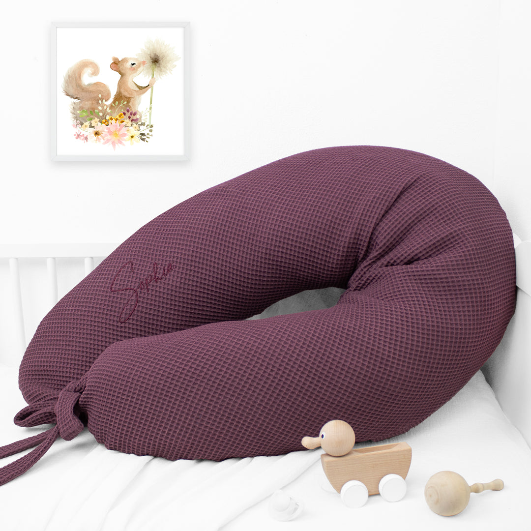 Stillkissen Set Kissen inkl. Bezug XXL Wunschname bestickt Seitenschläferkissen 190 cm Waffelpiqué 100% Baumwolle Mädchen