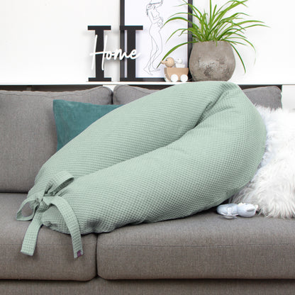 Stillkissen Set Kissen inkl. Bezug XXL Wunschname bestickt Seitenschläferkissen 190 cm Waffelpiqué 100% Baumwolle Pastell